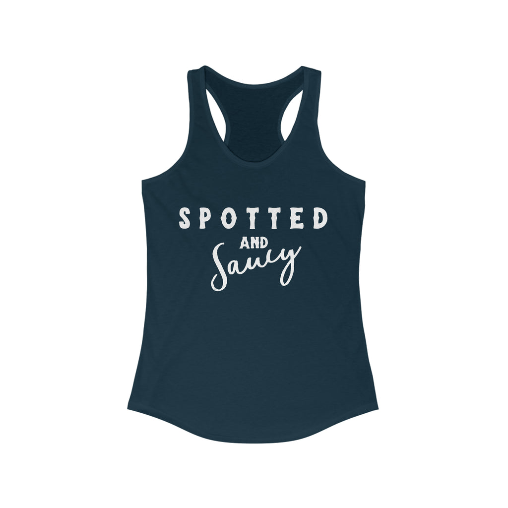 Spotted & Saucy Racerback Tank Horse Color Shirts Printify S Solid Midnight Navy 