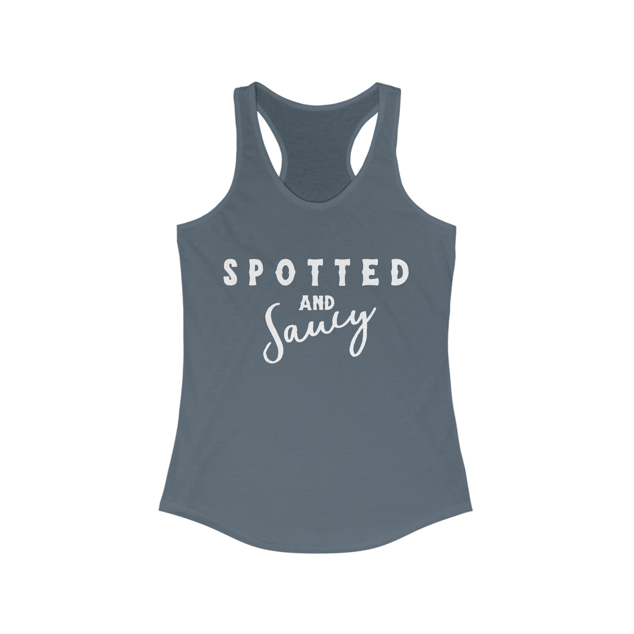 Spotted & Saucy Racerback Tank Horse Color Shirts Printify XS Solid Indigo 