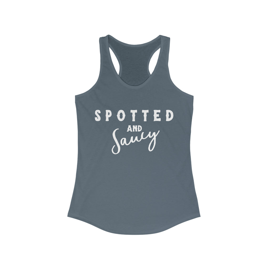 Spotted & Saucy Racerback Tank Horse Color Shirts Printify XS Solid Indigo 