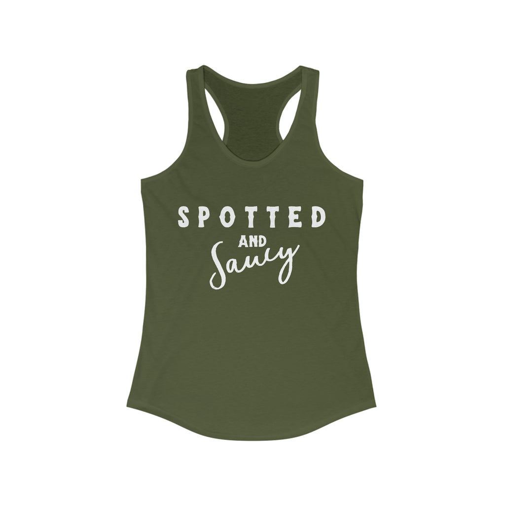 Spotted & Saucy Racerback Tank Horse Color Shirts Printify XS Solid Military Green 