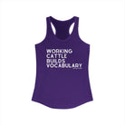 Working Cattle Builds Vocabulary Racerback Tank Tank Top The Cinchy Cowgirl - Print XS Solid Purple Rush