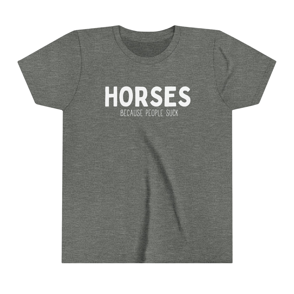 HORSES Because People Suck Youth Short Sleeve Tee  Grey
