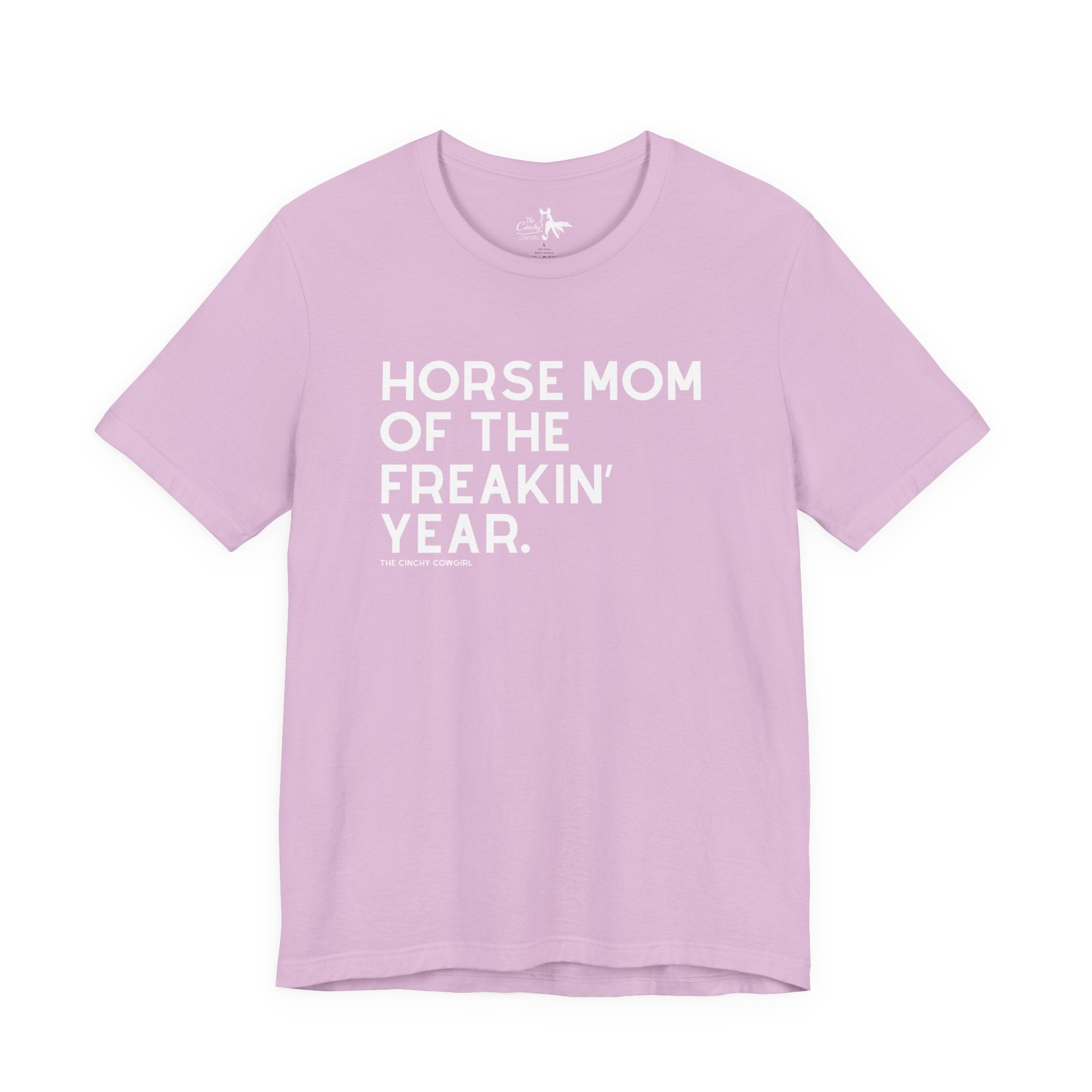 Horse Mom of the Freakin' Year Short Sleeve Tee Graphic Tee The Cinchy Cowgirl - Print Lilac XS