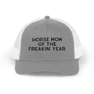 Horse Mom of the Freakin' Year Trucker Hat Embroidered TCC Hat The Cinchy Cowgirl - Print Heather Grey / White
