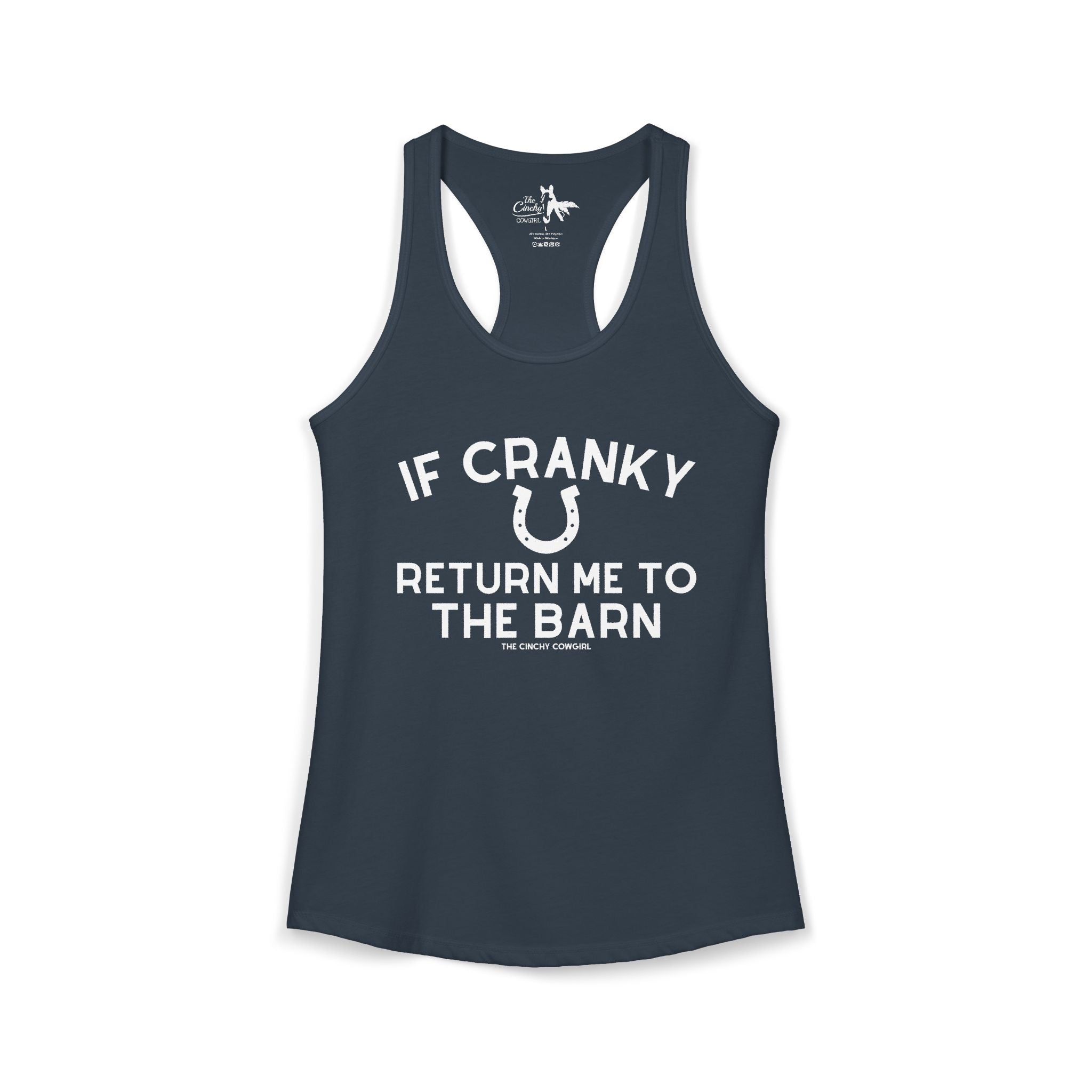 If Cranky Return Me To The Barn Tank Top Tank Top The Cinchy Cowgirl - Print XS Solid Indigo