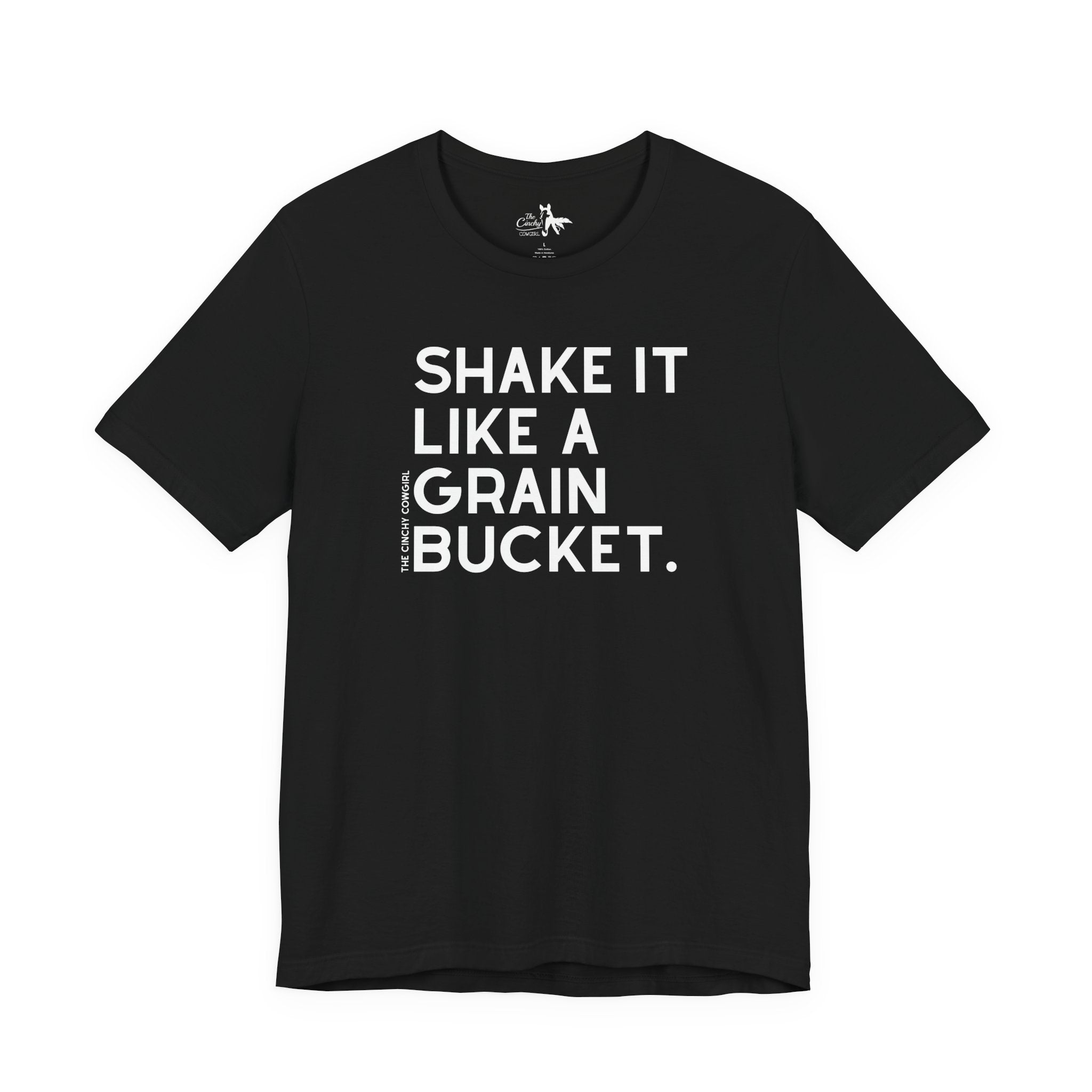Shake It Like A Grain Bucket Short Sleeve Tee Graphic Tee The Cinchy Cowgirl - Print Black XS