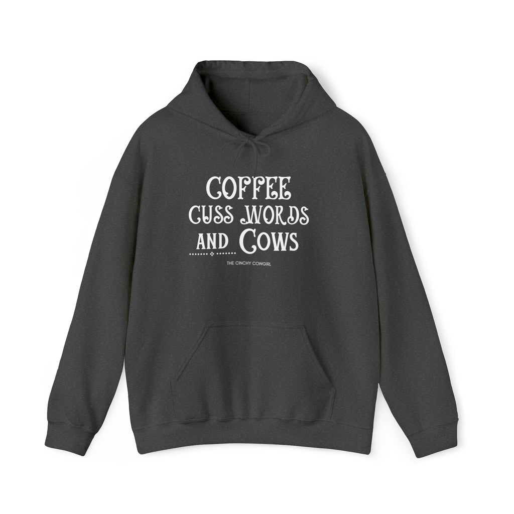 Coffee Cuss Words Cows Hoodie Hoodie Printify Dark Heather S 