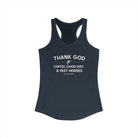Thank God for Coffee, Good Dirt & Fast Horses Racerback Tank Tank Top The Cinchy Cowgirl - Print XS Solid Indigo