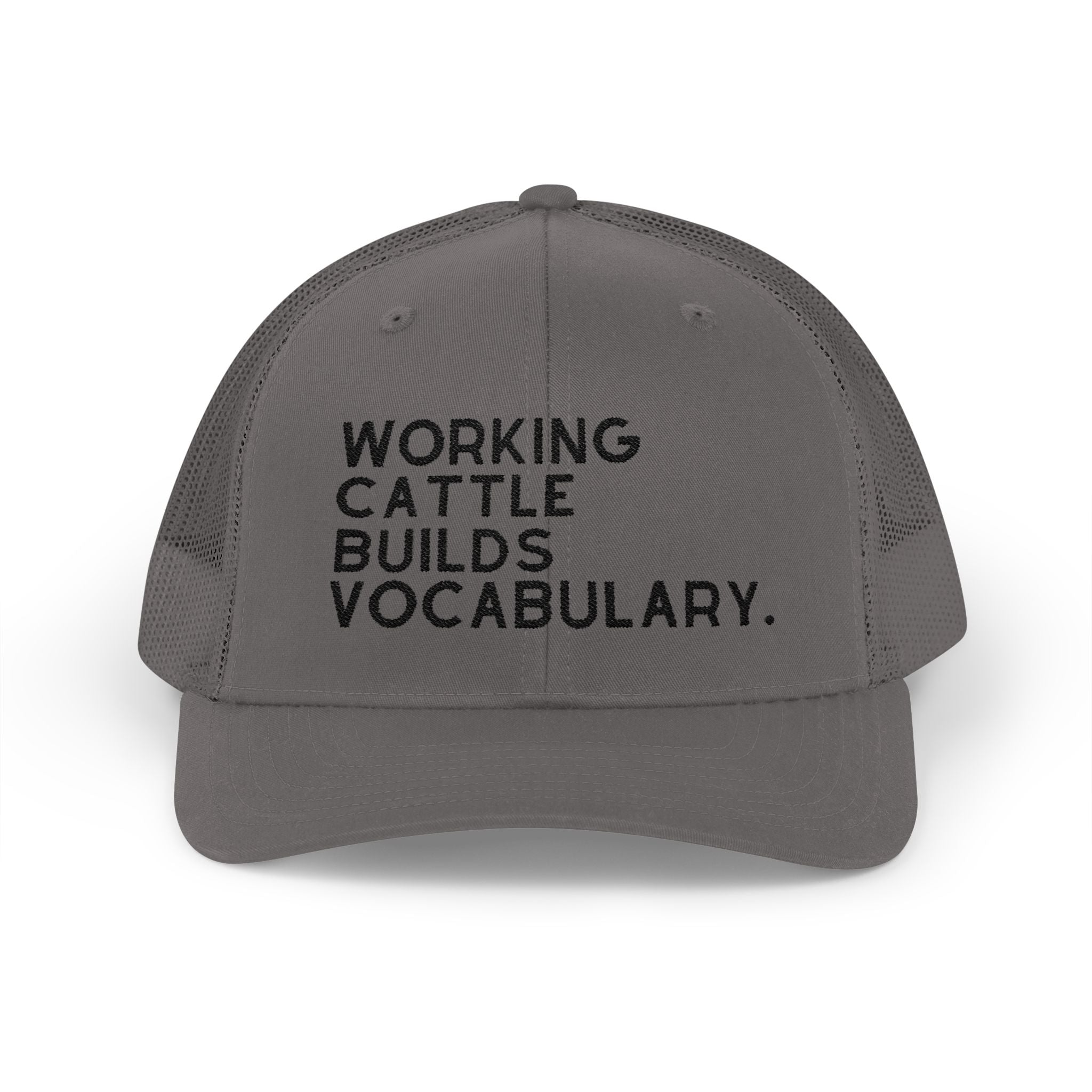 Embroidered Working Cattle Builds Vocabulary Trucker Hat [23 Colors] Embroidered TCC Hat The Cinchy Cowgirl - Print Charcoal