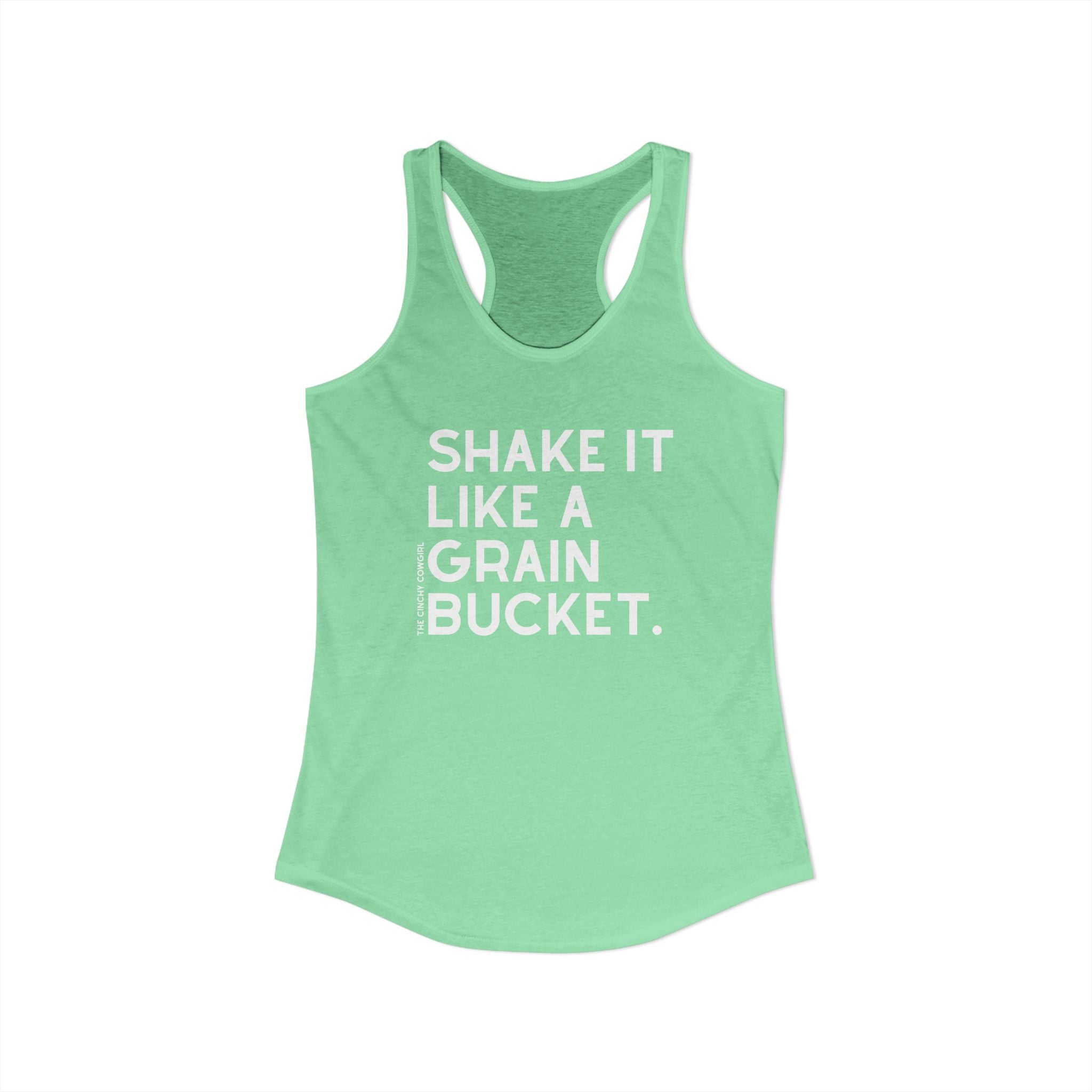 Shake It Like A Grain Bucket Racerback Tank Tank Top The Cinchy Cowgirl - Print XS Solid Mint