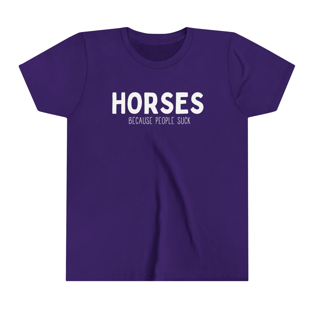 HORSES Because People Suck Youth Short Sleeve Tee  Purple