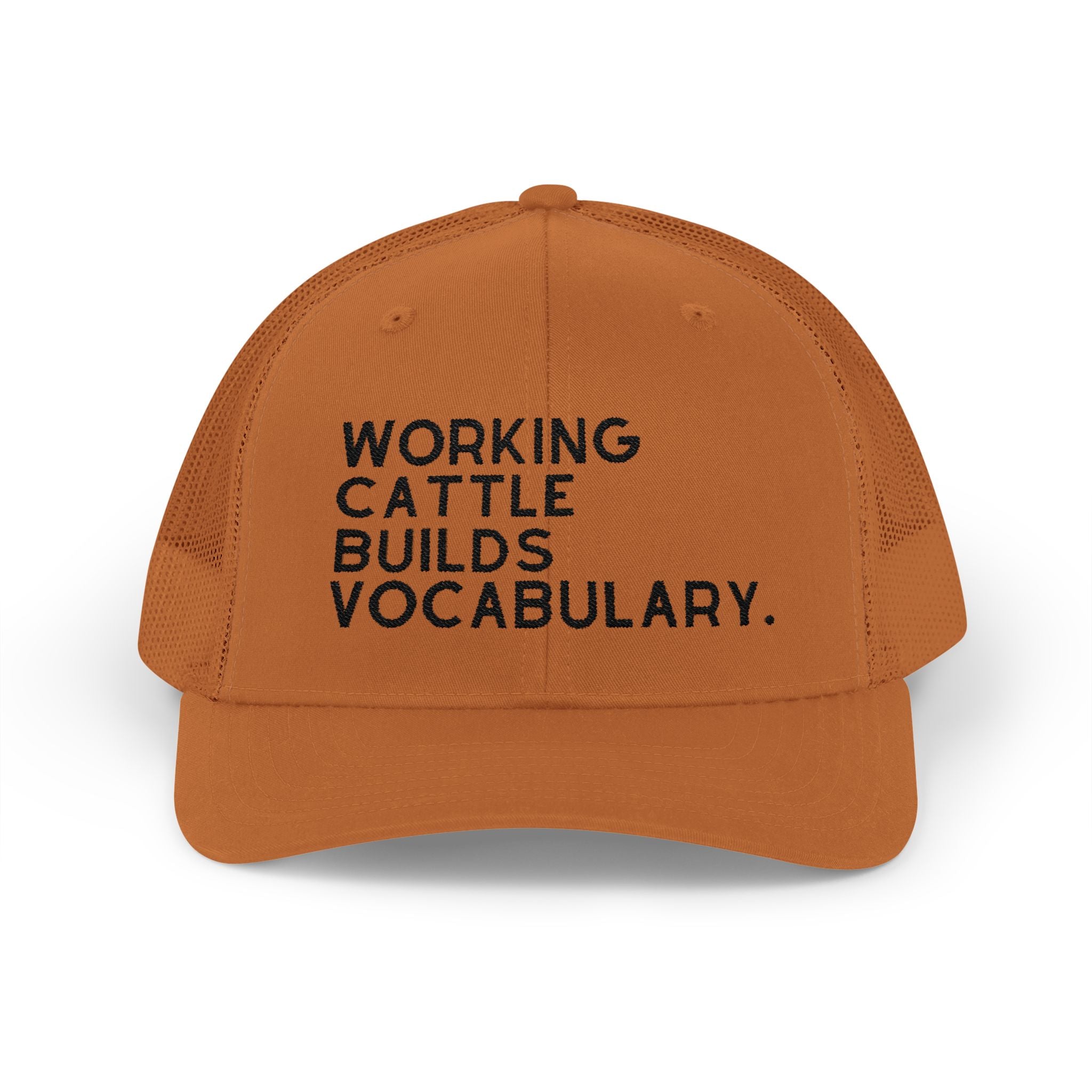 Embroidered Working Cattle Builds Vocabulary Trucker Hat [23 Colors] Embroidered TCC Hat The Cinchy Cowgirl - Print Caramel