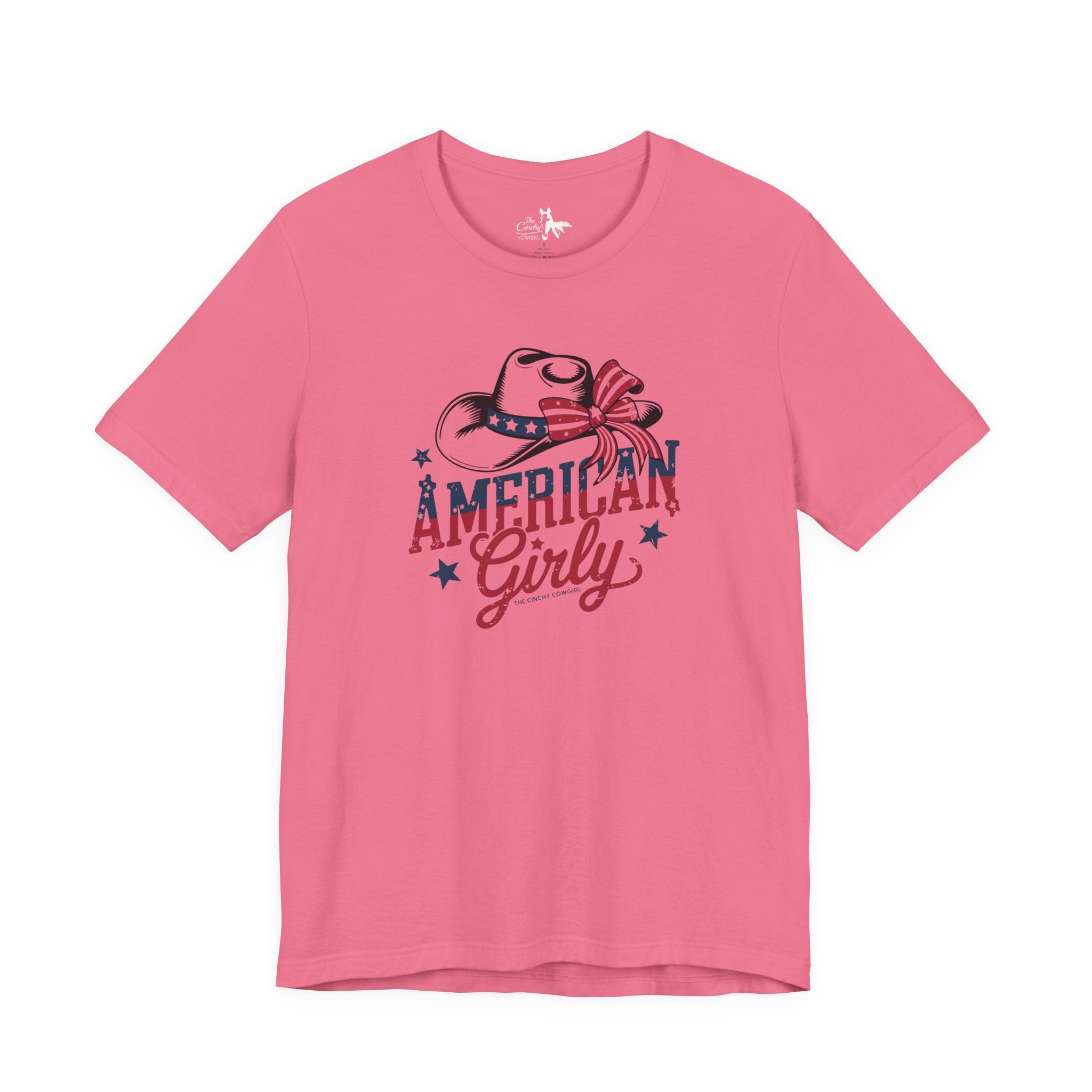 Patriotic American Girly Short Sleeve Tee Graphic Tee The Cinchy Cowgirl - Print Charity Pink XS