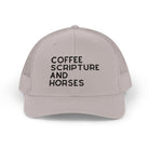 Embroidered Coffee Scripture and Horses Trucker Hat [23 Colors] Embroidered TCC Hat The Cinchy Cowgirl - Print Silver