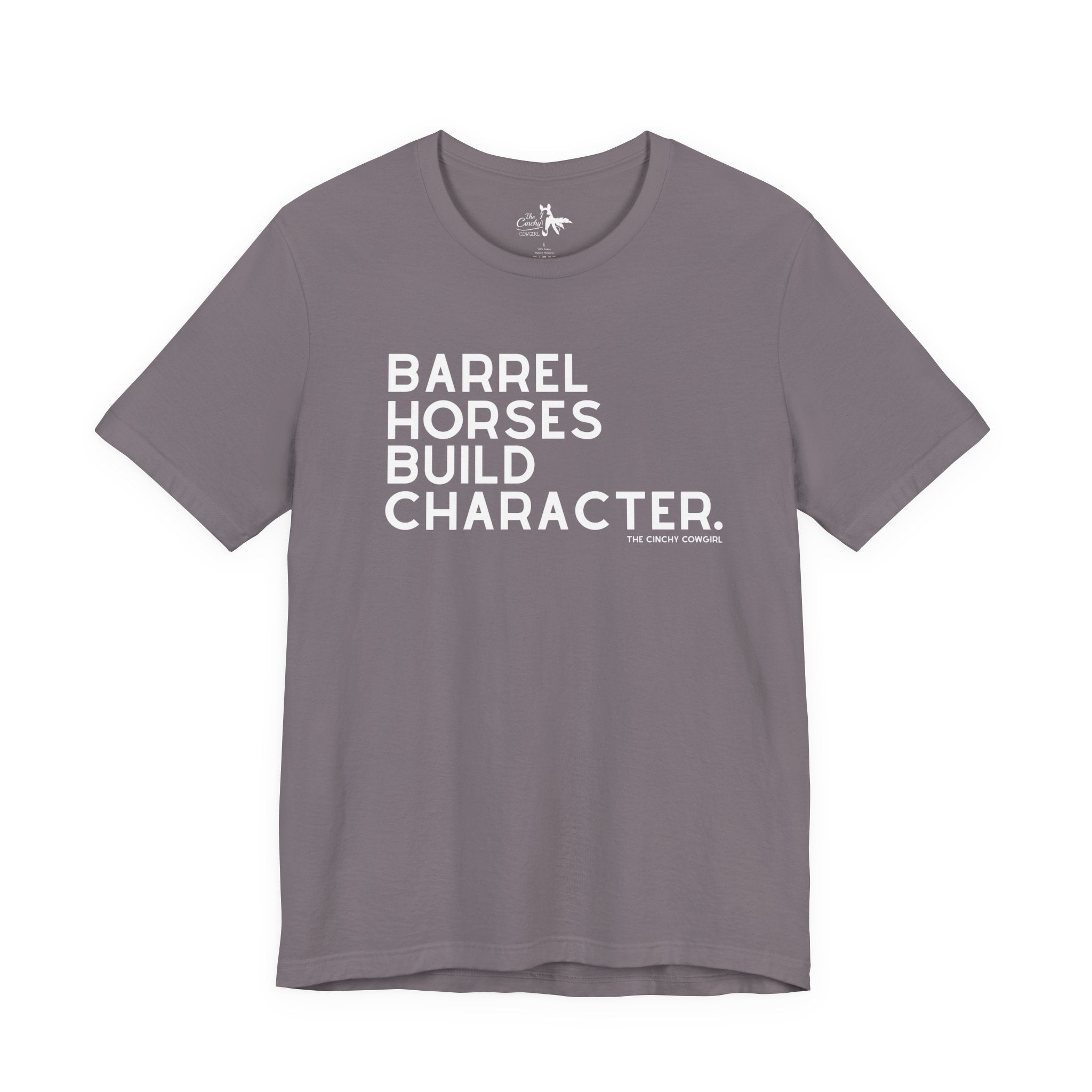 Barrel Horses Build Character Short Sleeve Tee Graphic Tee The Cinchy Cowgirl - Print Storm XS