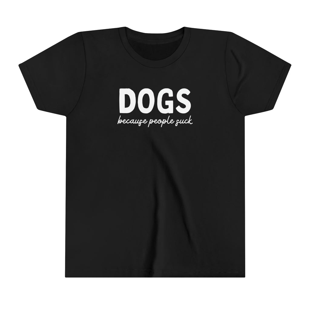 Black youth short sleeve with black lettering reading "Dog mom of the Freakin Year". 