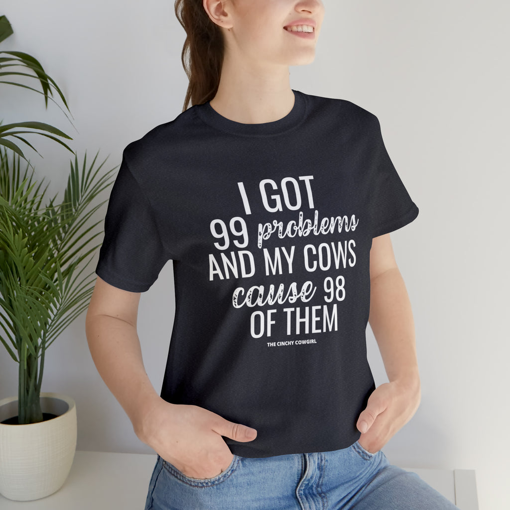 Cow Problems Short Sleeve Tee tcc graphic tee Printify Heather Navy XS 