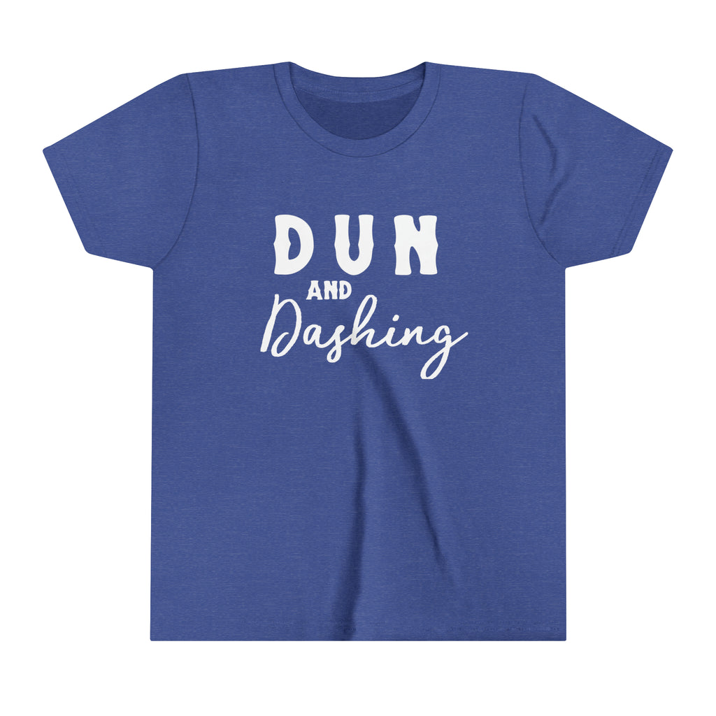 Royal youth short sleeve with white lettering reading "Dun and Dashing".