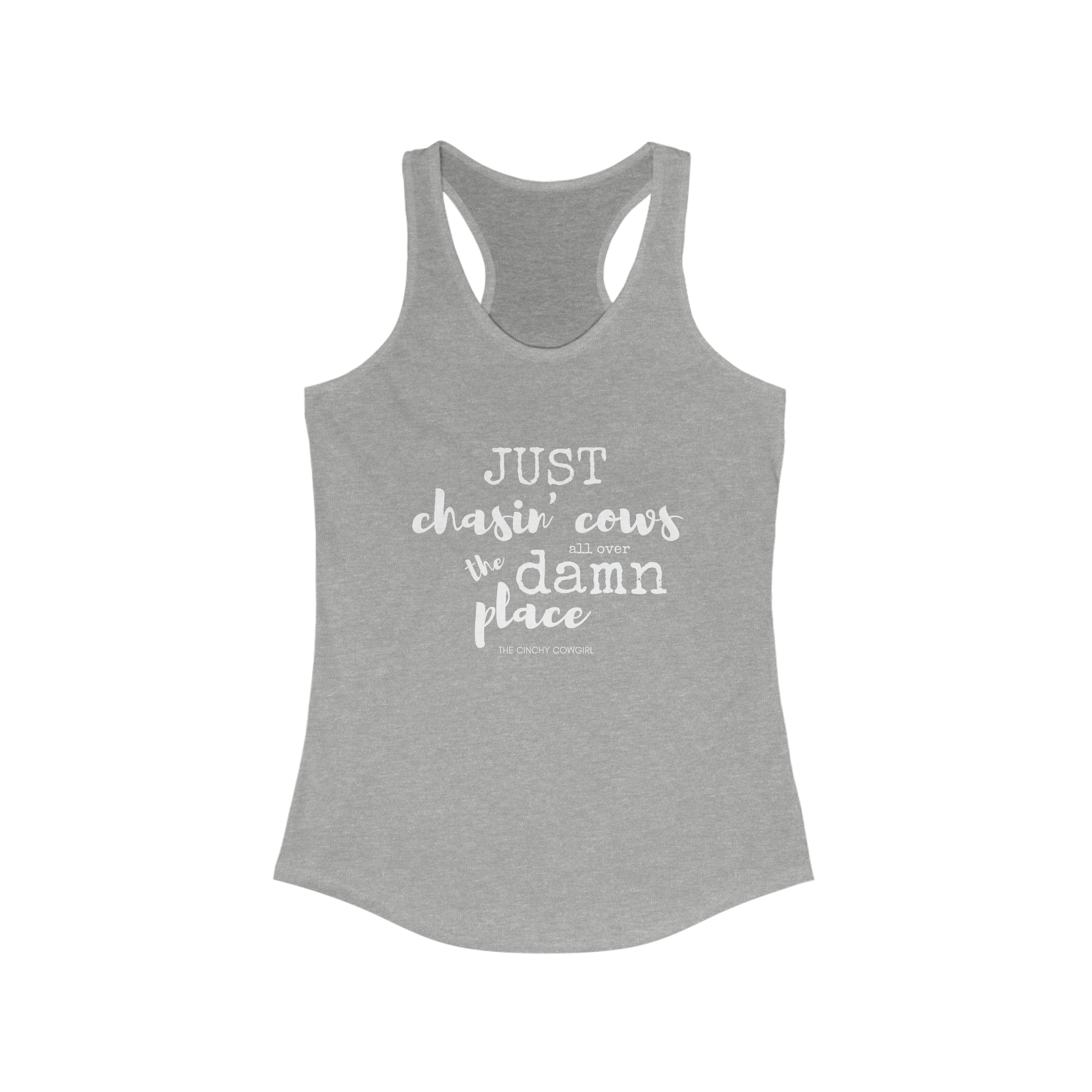 Just Chasin' Cows Racerback Tank tcc graphic tee Printify XS Heather Grey