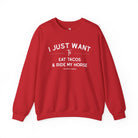 I Just Want To Eat Tacos And Ride My Horse Pullover Sweatshirt The Cinchy Cowgirl - Print S Red