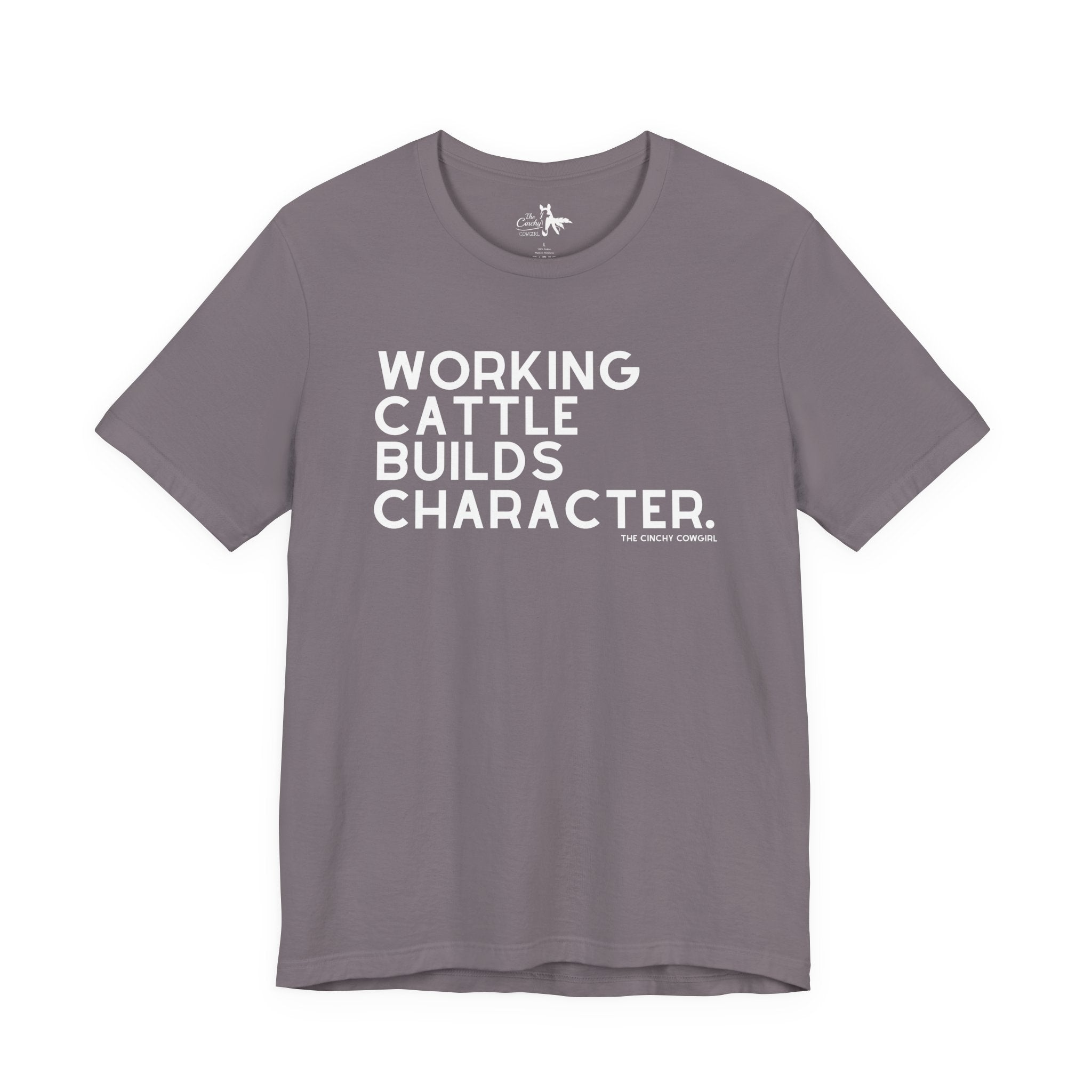 Working Cattle Builds Character Short Sleeve Tee T-Shirt The Cinchy Cowgirl - Print Storm XS