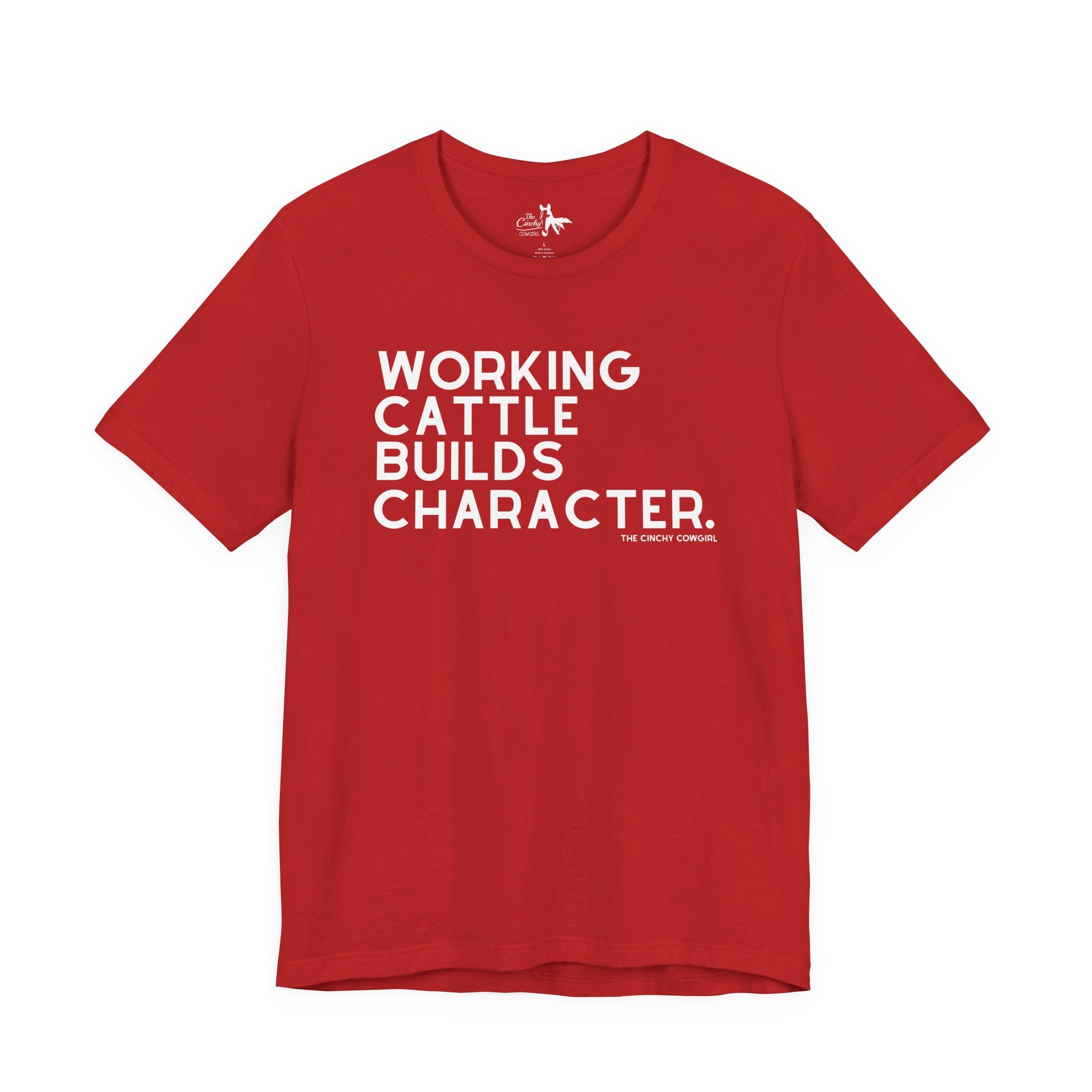 Working Cattle Builds Character Short Sleeve Tee T-Shirt The Cinchy Cowgirl - Print Red XS