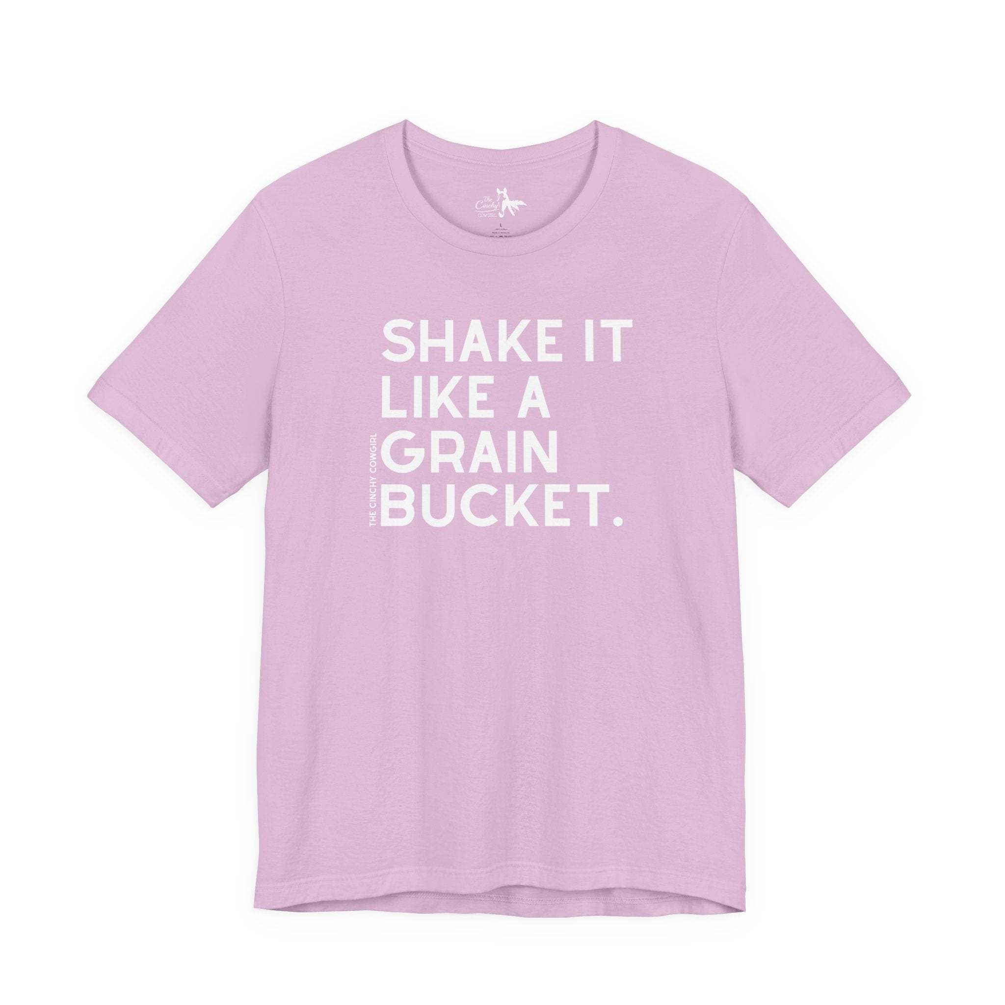 Shake It Like A Grain Bucket Short Sleeve Tee Graphic Tee The Cinchy Cowgirl - Print Lilac XS