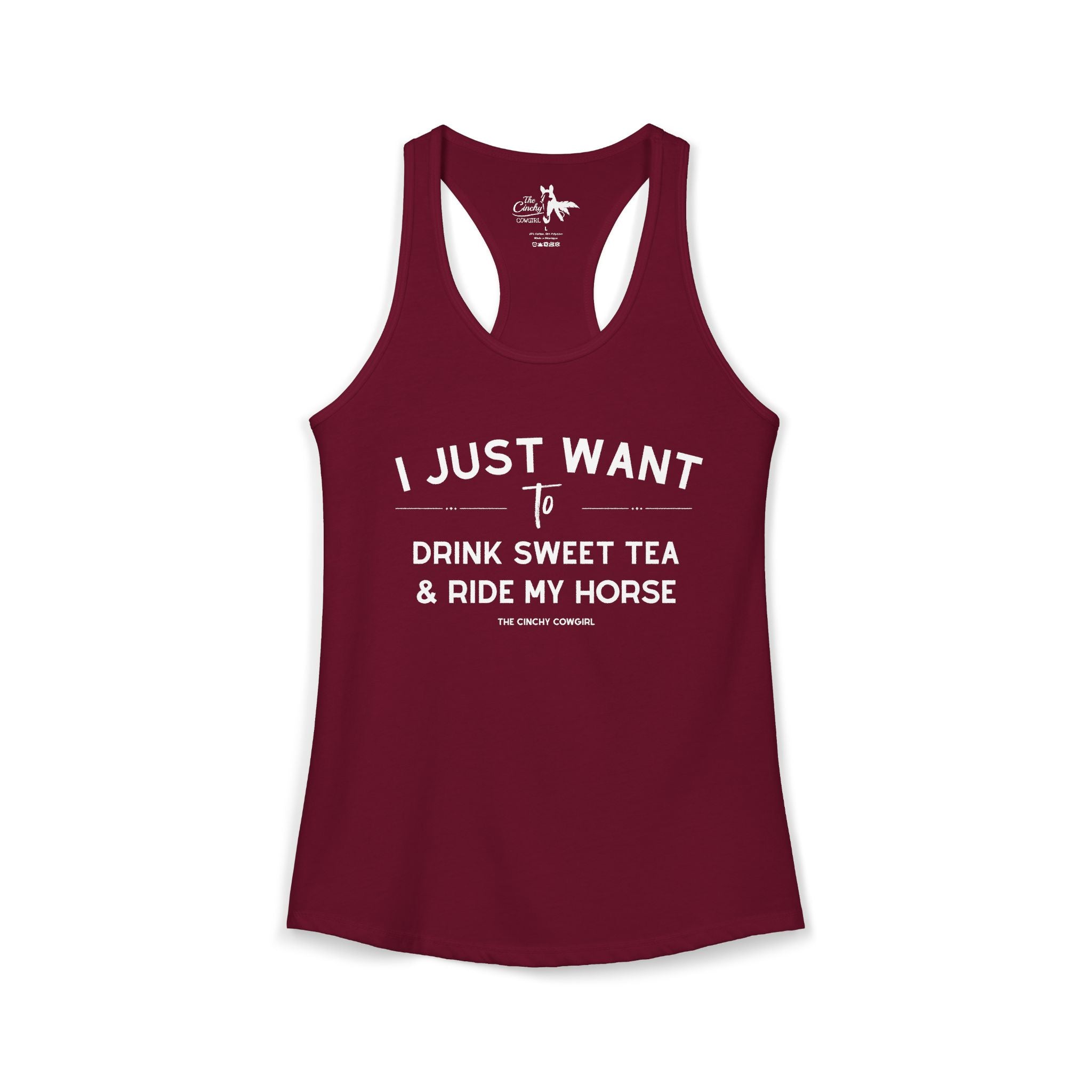 I Just Want to Drink Sweet Tea And Ride My Horse Tank Top Tank Top The Cinchy Cowgirl - Print XS Solid Cardinal Red