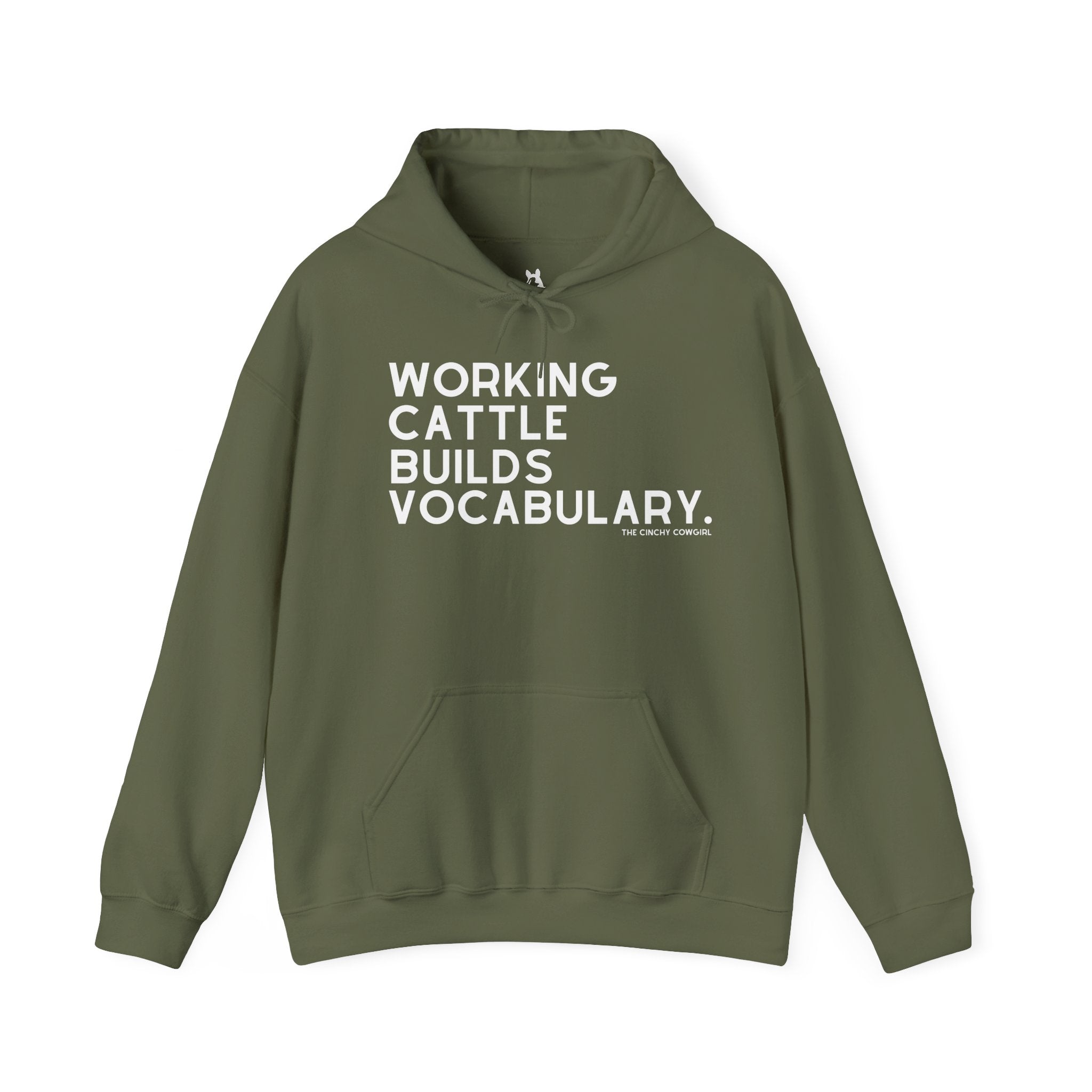Working Cattle Builds Vocabulary Hoodie Graphic Hoodie The Cinchy Cowgirl - Print Military Green S