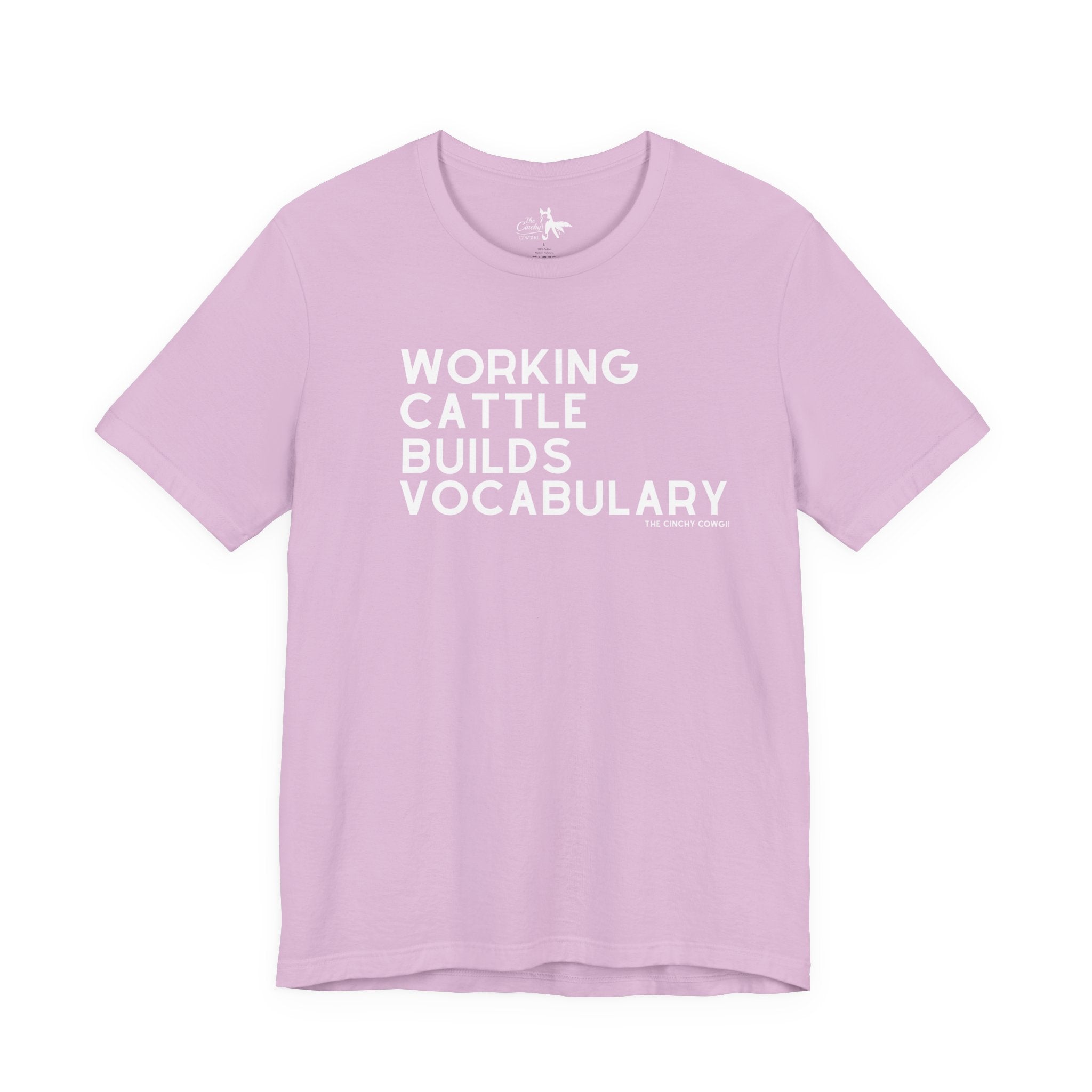 Working Cattle Builds Vocabulary Short Sleeve Tee T-Shirt The Cinchy Cowgirl - Print Lilac XS