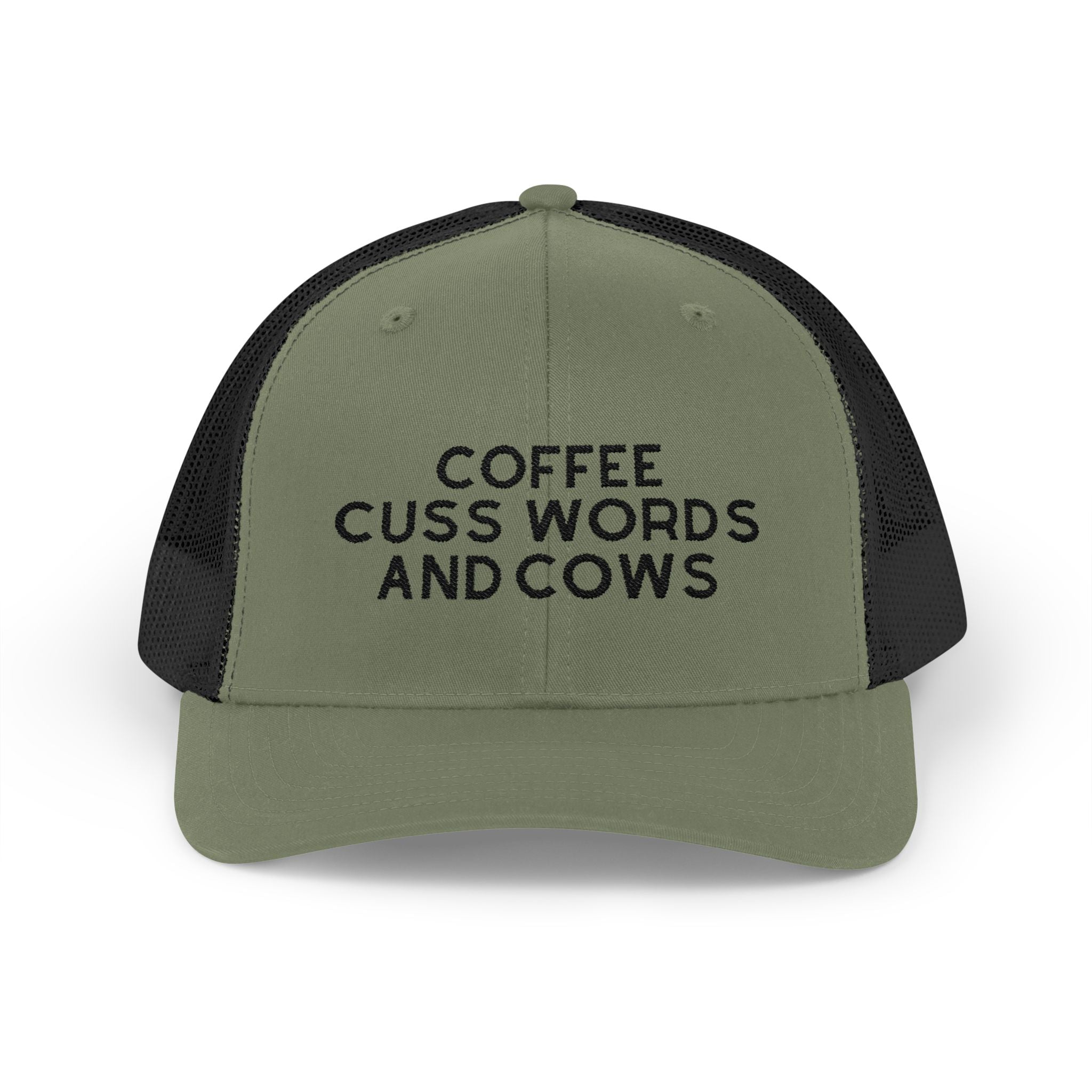 Coffee Cuss Words and Cows Trucker Hat Embroidered TCC Hat The Cinchy Cowgirl - Print