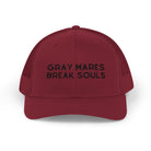 Gray Mares Break Souls Trucker Hat Embroidered TCC Hat The Cinchy Cowgirl - Print Cranberry