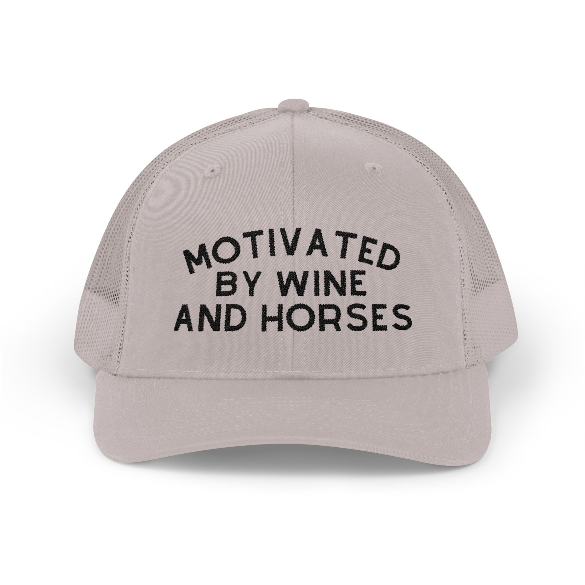 Motivated by Wine & Horses Trucker Hat Embroidered TCC Hat The Cinchy Cowgirl - Print Silver