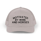 Motivated by Wine & Horses Trucker Hat Embroidered TCC Hat The Cinchy Cowgirl - Print Silver