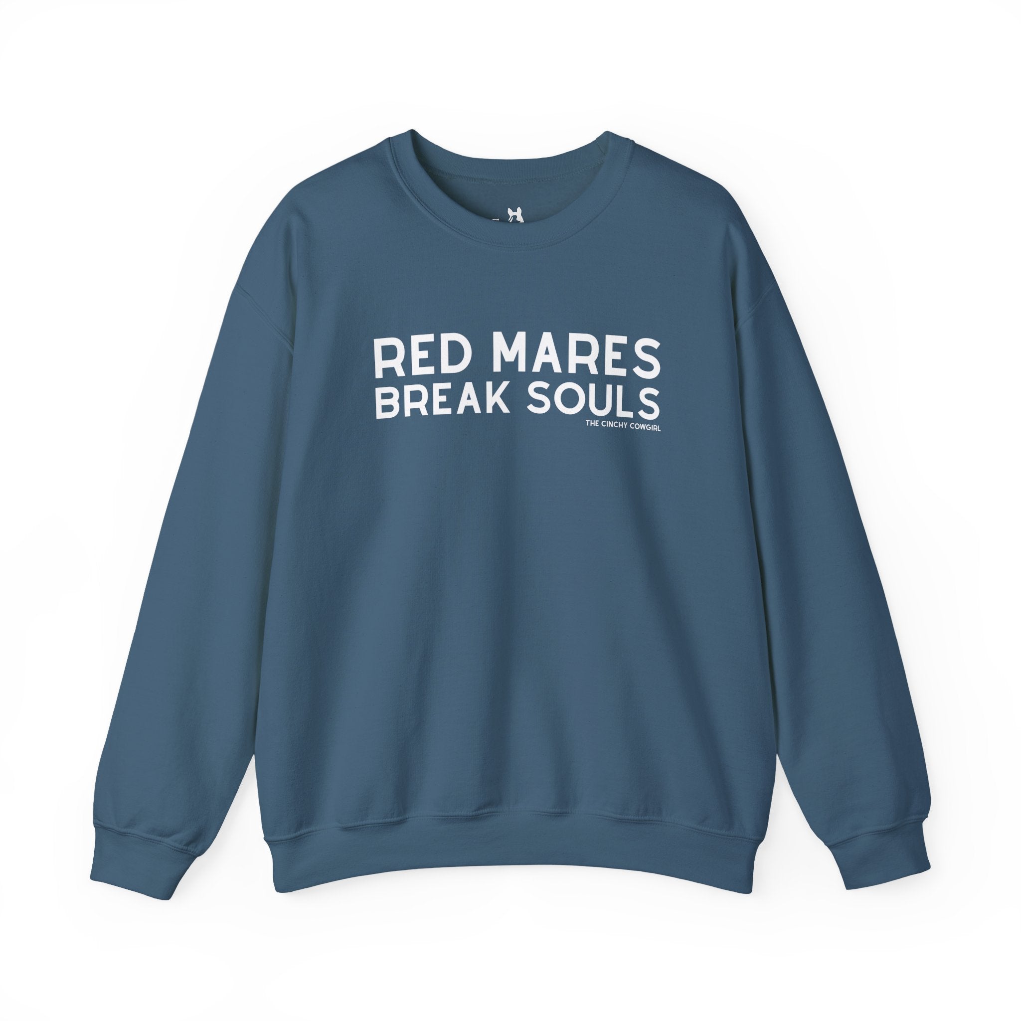 Red Mares Break Souls Pullover Sweatshirt The Cinchy Cowgirl - Print S Indigo Blue