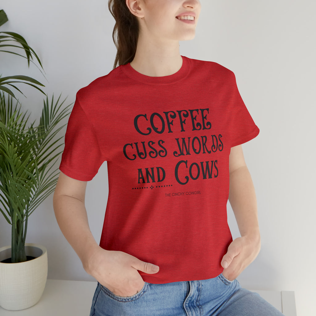 Coffee Cuss Words & Cows Short Sleeve Graphic Tee T-Shirt Printify   