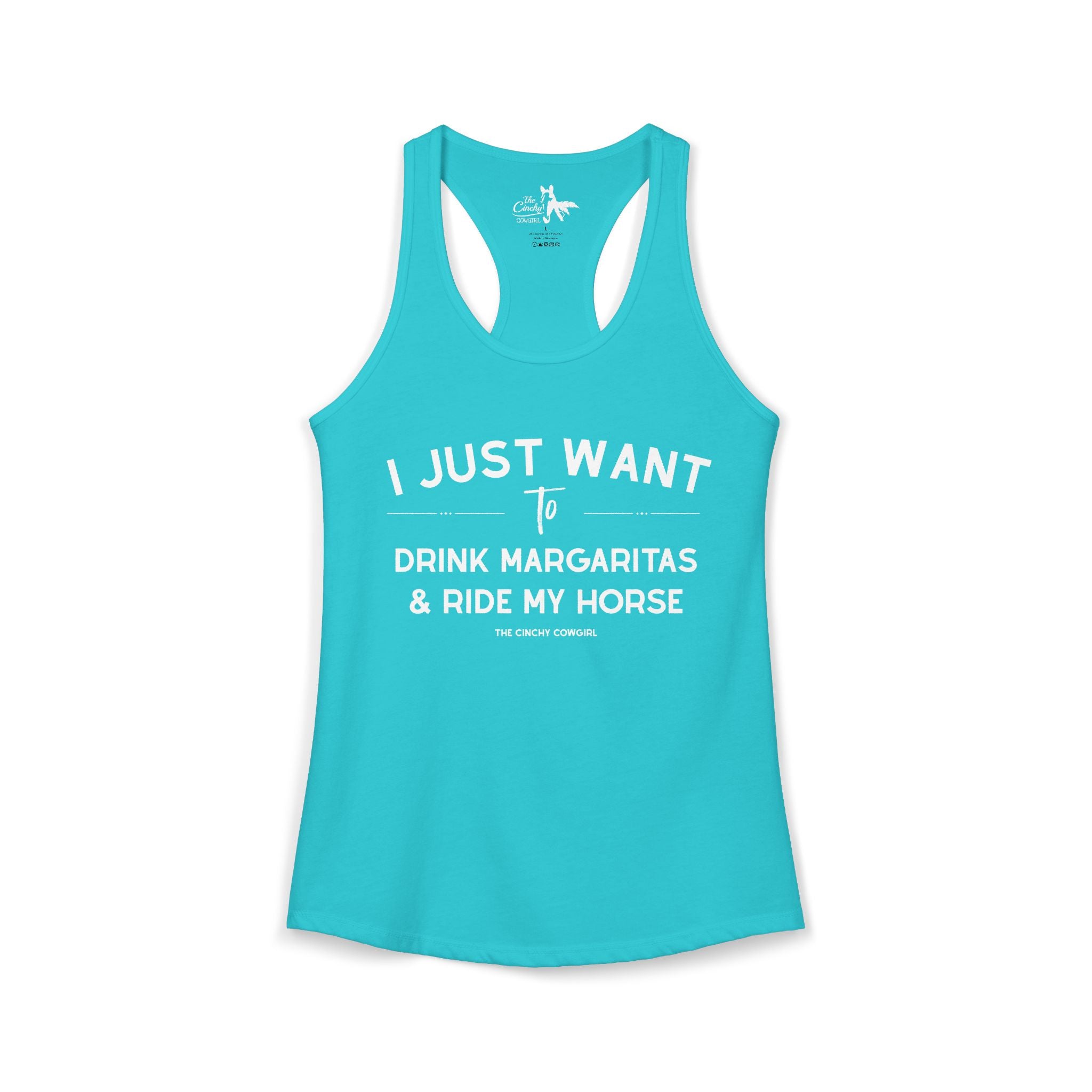 I Just Want to Drink Margaritas And Ride My Horse Tank Top Tank Top The Cinchy Cowgirl - Print XS Solid Tahiti Blue