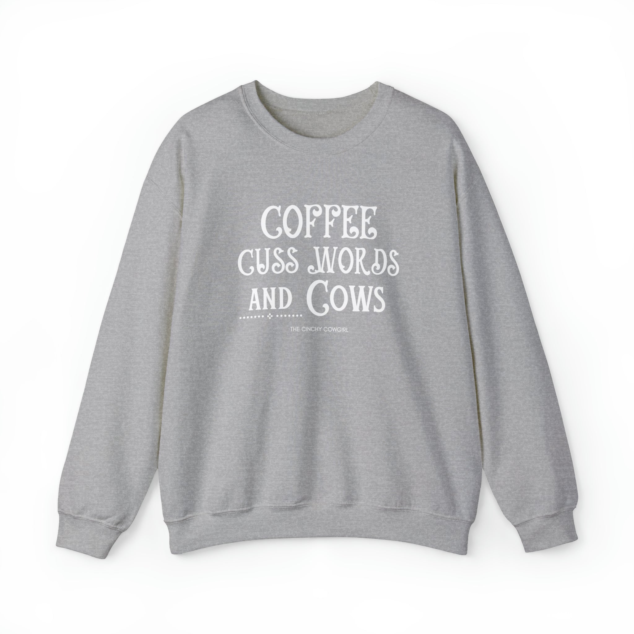 Coffee Cuss Words & Cows Crewneck Sweatshirt Sweatshirt Printify S Sport Grey 