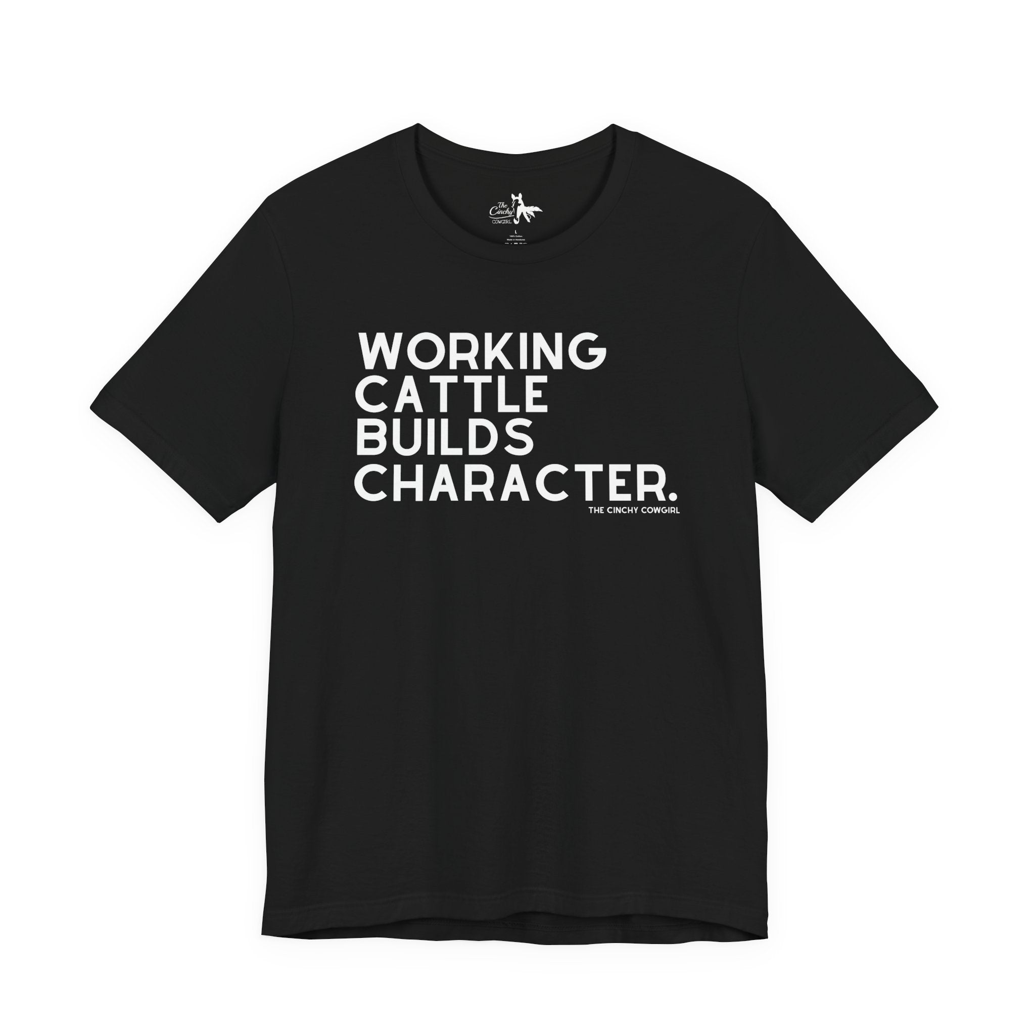 Working Cattle Builds Character Short Sleeve Tee T-Shirt The Cinchy Cowgirl - Print Black XS