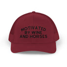 Motivated by Wine & Horses Trucker Hat Embroidered TCC Hat The Cinchy Cowgirl - Print Cranberry