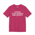 Coffee, Cuss Words And Horses Short Sleeve Tee T-Shirt The Cinchy Cowgirl - Print Berry XS