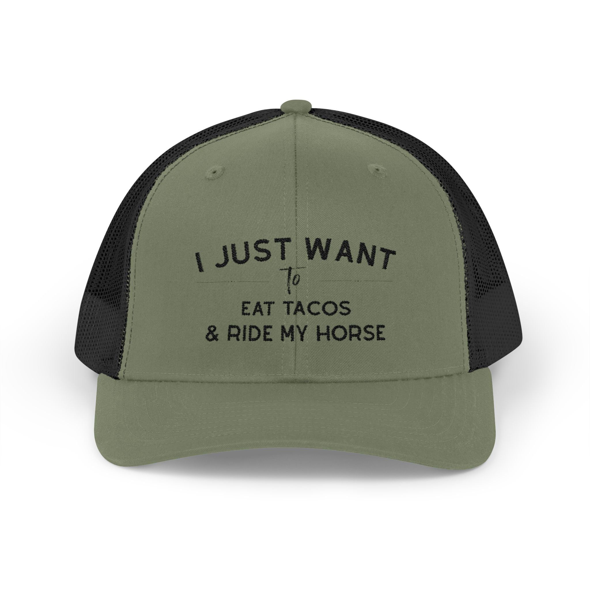 I Just Want To Eat Tacos And Ride My Horse Trucker Hat Hats The Cinchy Cowgirl - Print