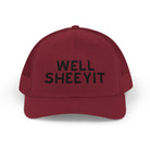 Well Sheeyit Trucker Hat Embroidered TCC Hat The Cinchy Cowgirl- Print Cranberry