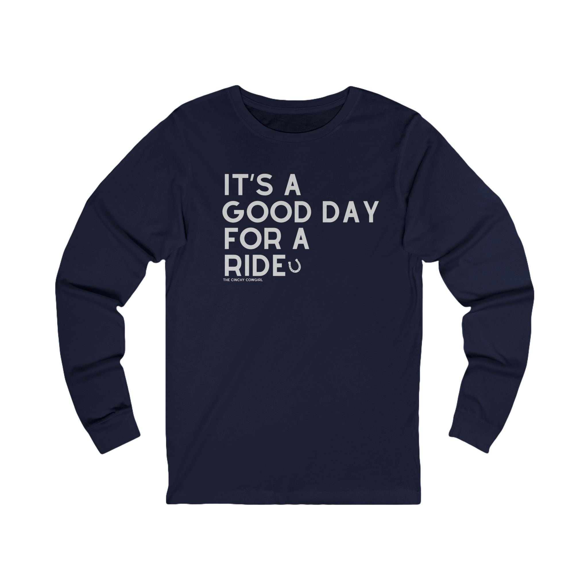 It's A Good Day For A Ride Long Sleeve Tee Long-sleeve The Cinchy Cowgirl - Print S Navy