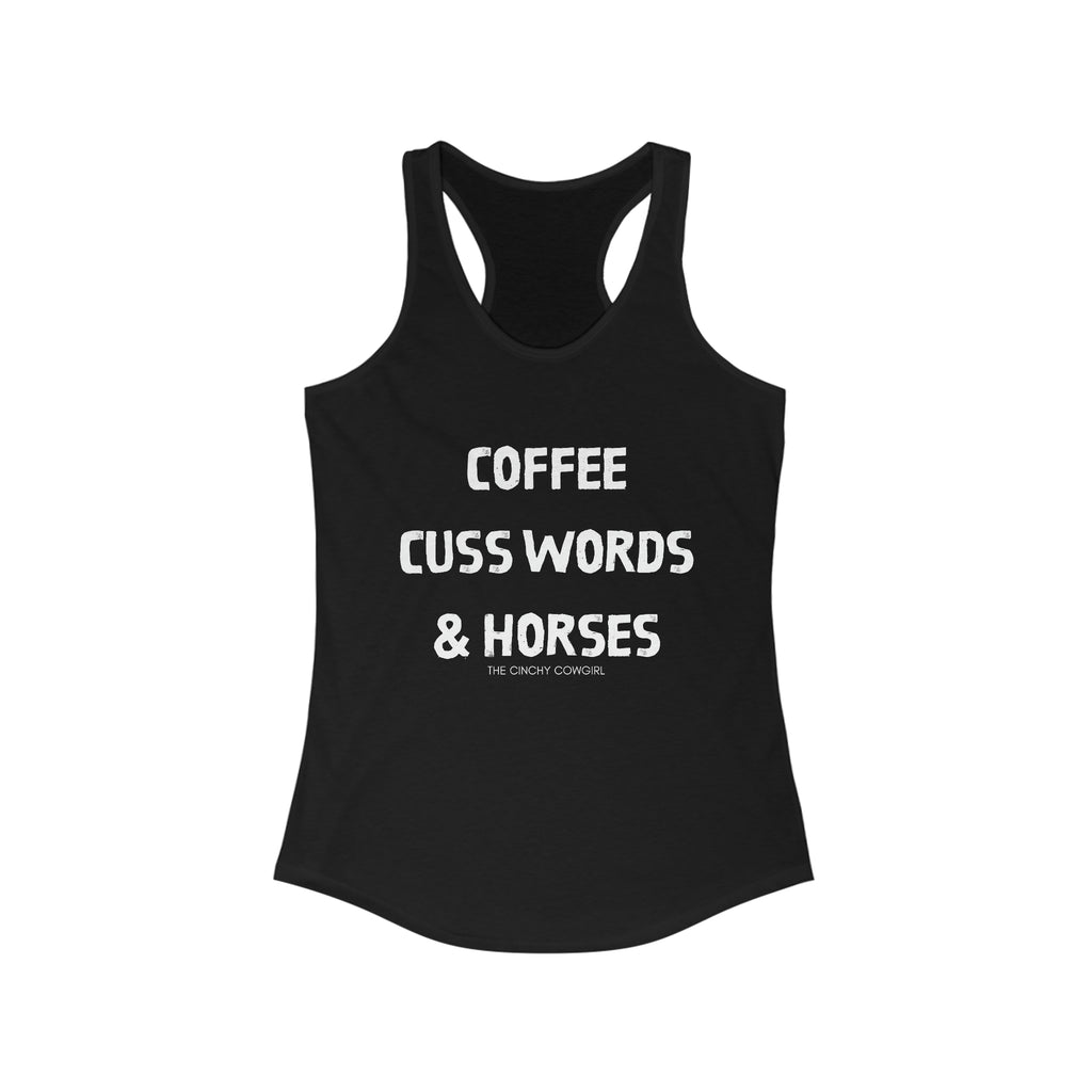 Coffee, Cuss Words, & Horses Racerback Tank tcc graphic tee Printify XS Solid Black 