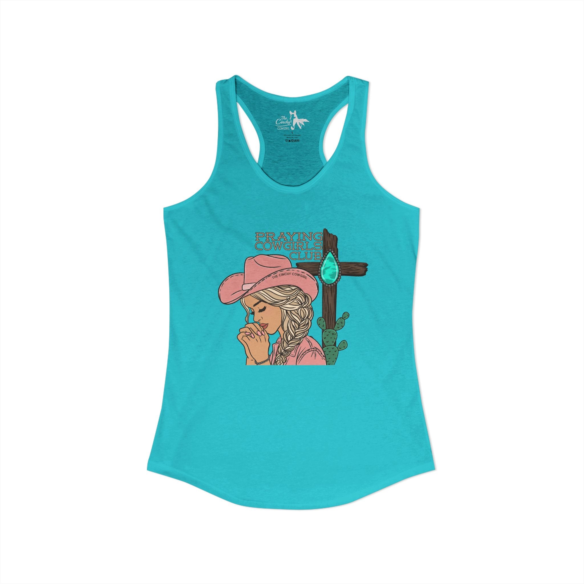 Praying Cowgirls Club Tank Top Tank Top The Cinchy Cowgirl - Print XS Solid Tahiti Blue