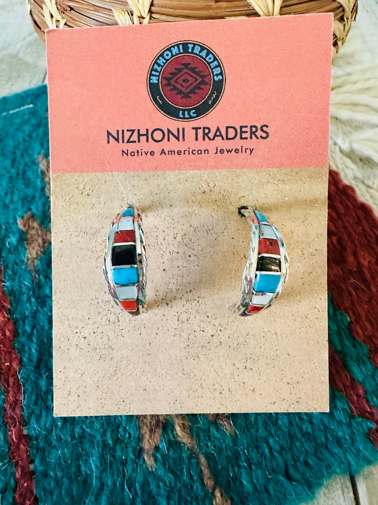 Navajo Crescent Hoop Earrings NT jewelry Nizhoni Traders LLC   