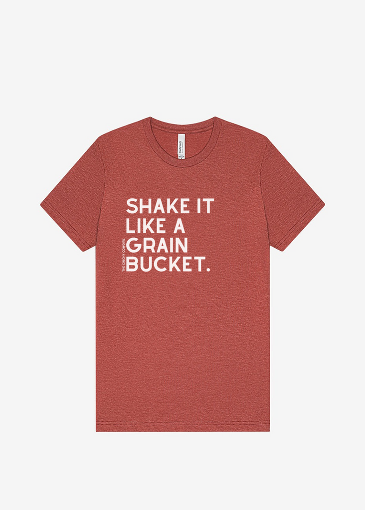 Shake It Like A Grain Bucket Short Sleeve Graphic Tee [16 Colors] Short Sleeve Graphic Tee The Cinchy Cowgirl Heather Clay Small
