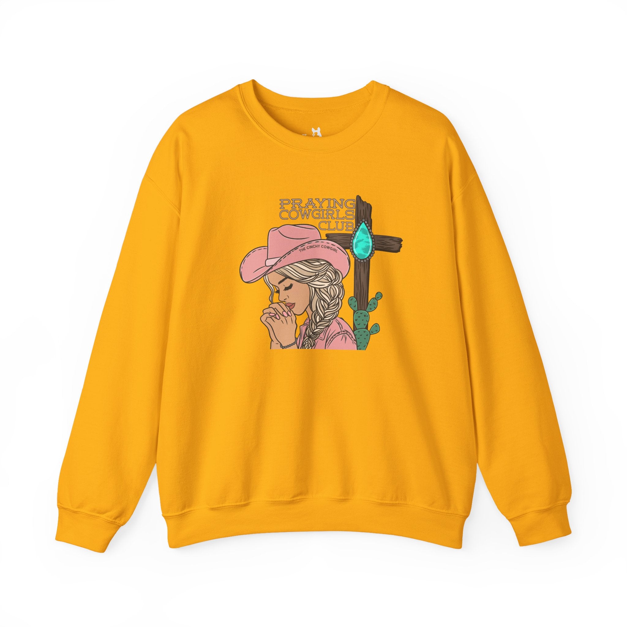 Praying Cowgirls Club Fleece Pullover Sweatshirt The Cinchy Cowgirl - Print S Gold