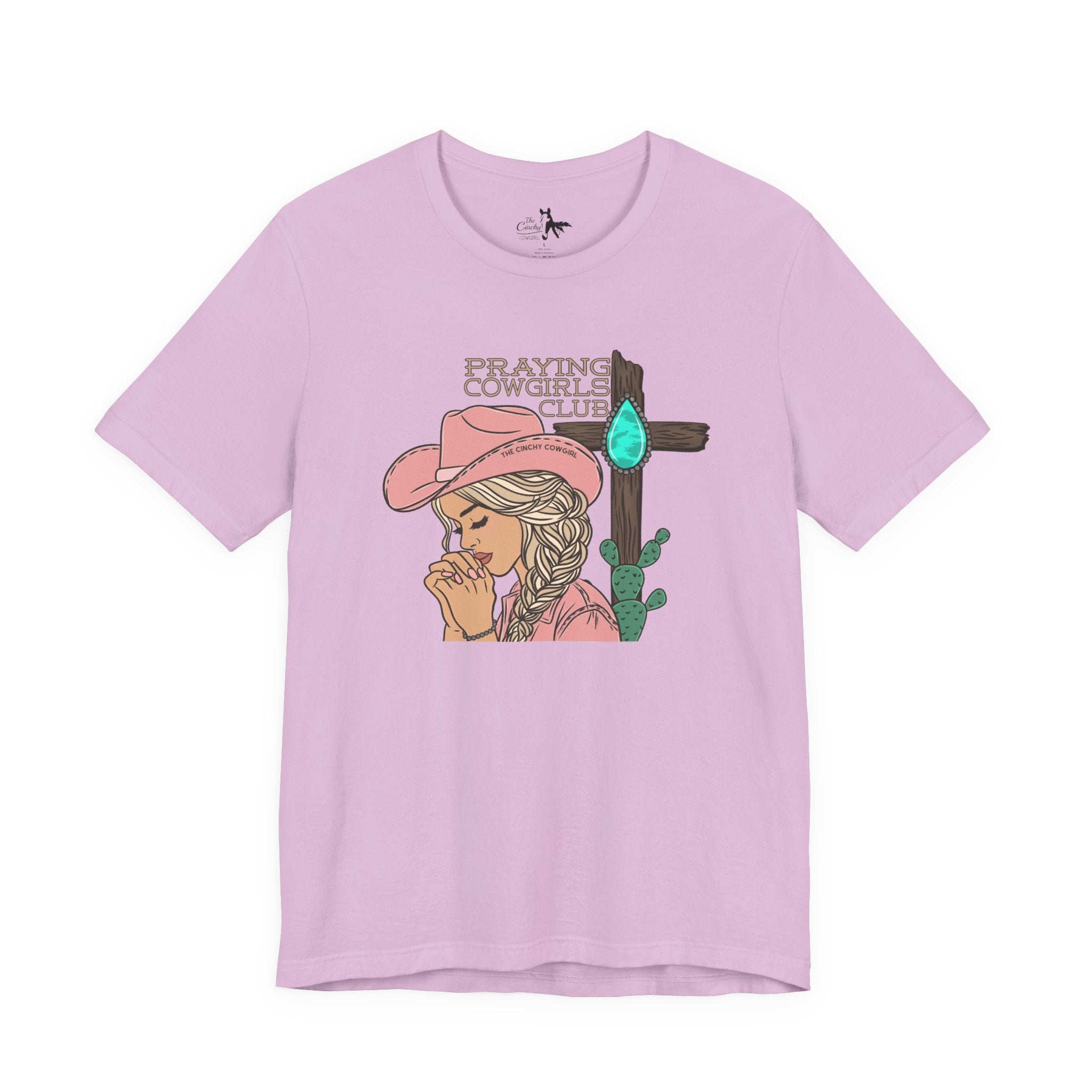 Praying Cowgirls Club Short Sleeve Tee Graphic Tee The Cinchy Cowgirl - Print Lilac XS